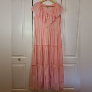 Mille Resort & Travel Mira Coral Pink Button Front Tiered Maxi Dress Size L